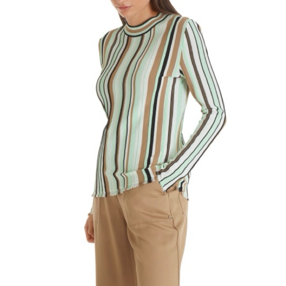 MARC CAIN Long-sleeved shirt, multicolored stripes Mint Green Brown Black Size M - Picture 2 of 9